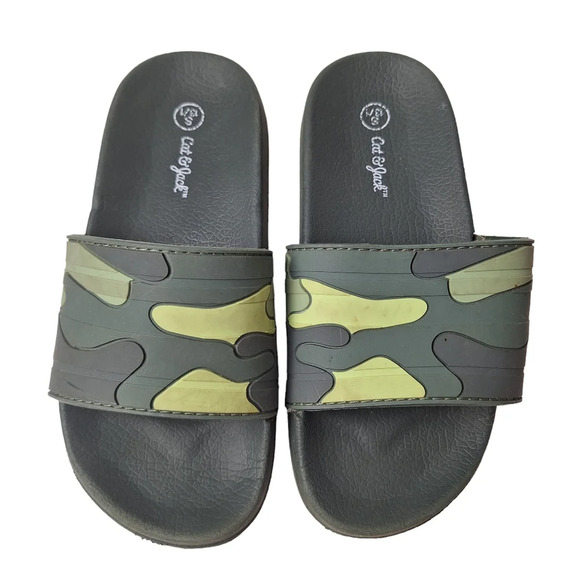 Cat & Jack Sz 13/1 Small Boys Green Camo Nikko Slip-On Slides - Picture 4 of 12